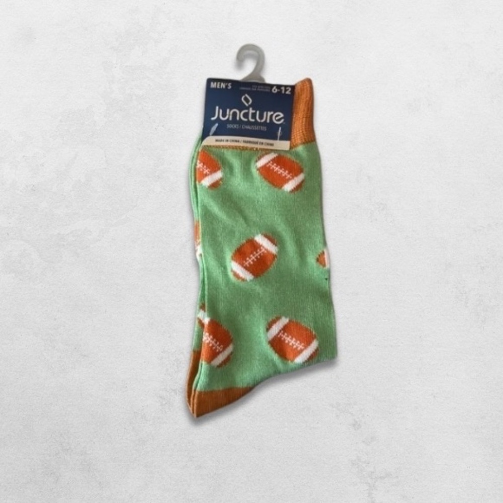 NWT Juncture Football Socks Ribbed Cuff Stretchy Mint Green Orange Men’s 6-12